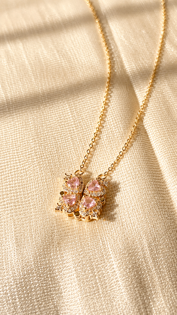 2-in-1 Pink Heart Pendant Necklace | Anti Tarnish Gold Plated Convertible Necklace for Women | Jewel Minimals