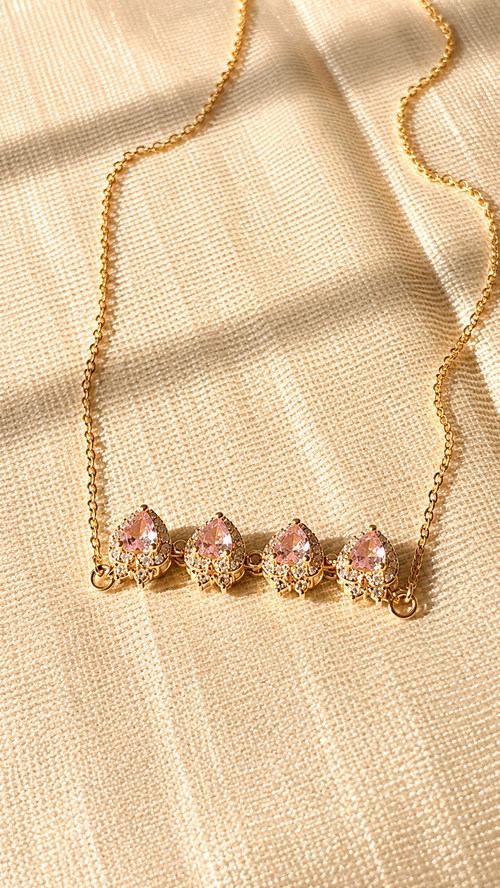 2-in-1 Pink Heart Pendant Necklace | Anti Tarnish Gold Plated Convertible Necklace for Women | Jewel Minimals