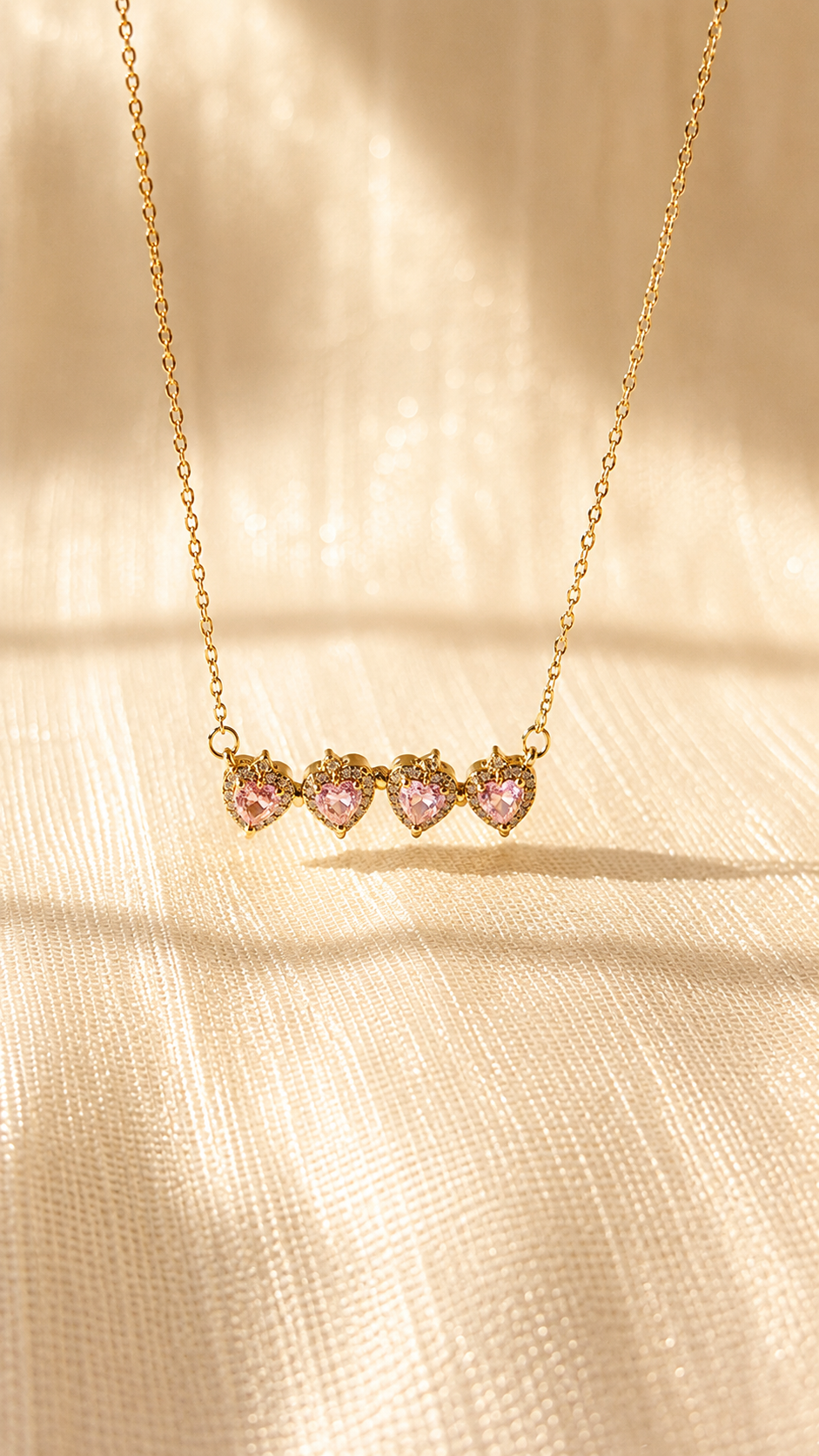 2-in-1 Pink Heart Pendant Necklace | Anti Tarnish Gold Plated Convertible Necklace for Women | Jewel Minimals