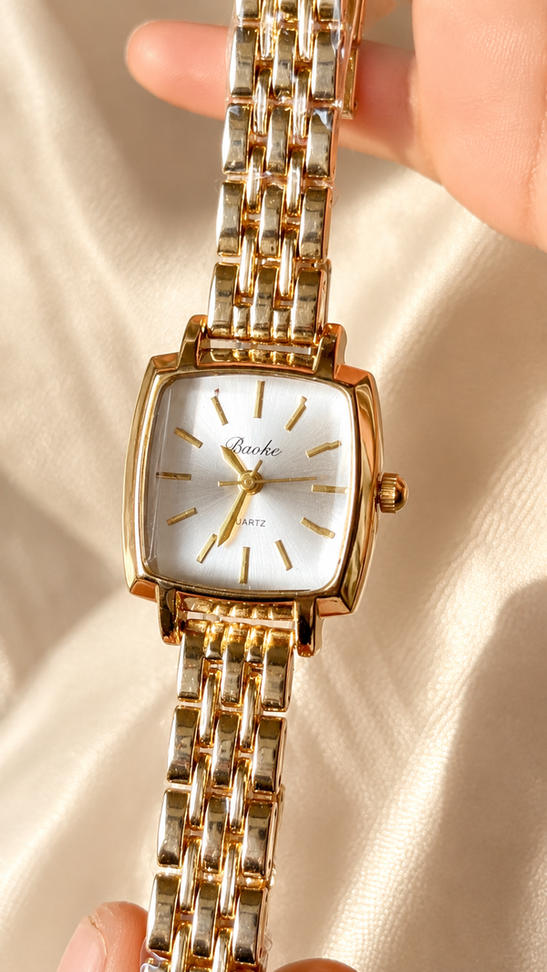 Luxury Gold Square Women's Watch | Elegant Quartz Bracelet Wrist Watch | Premium Fashion Watch