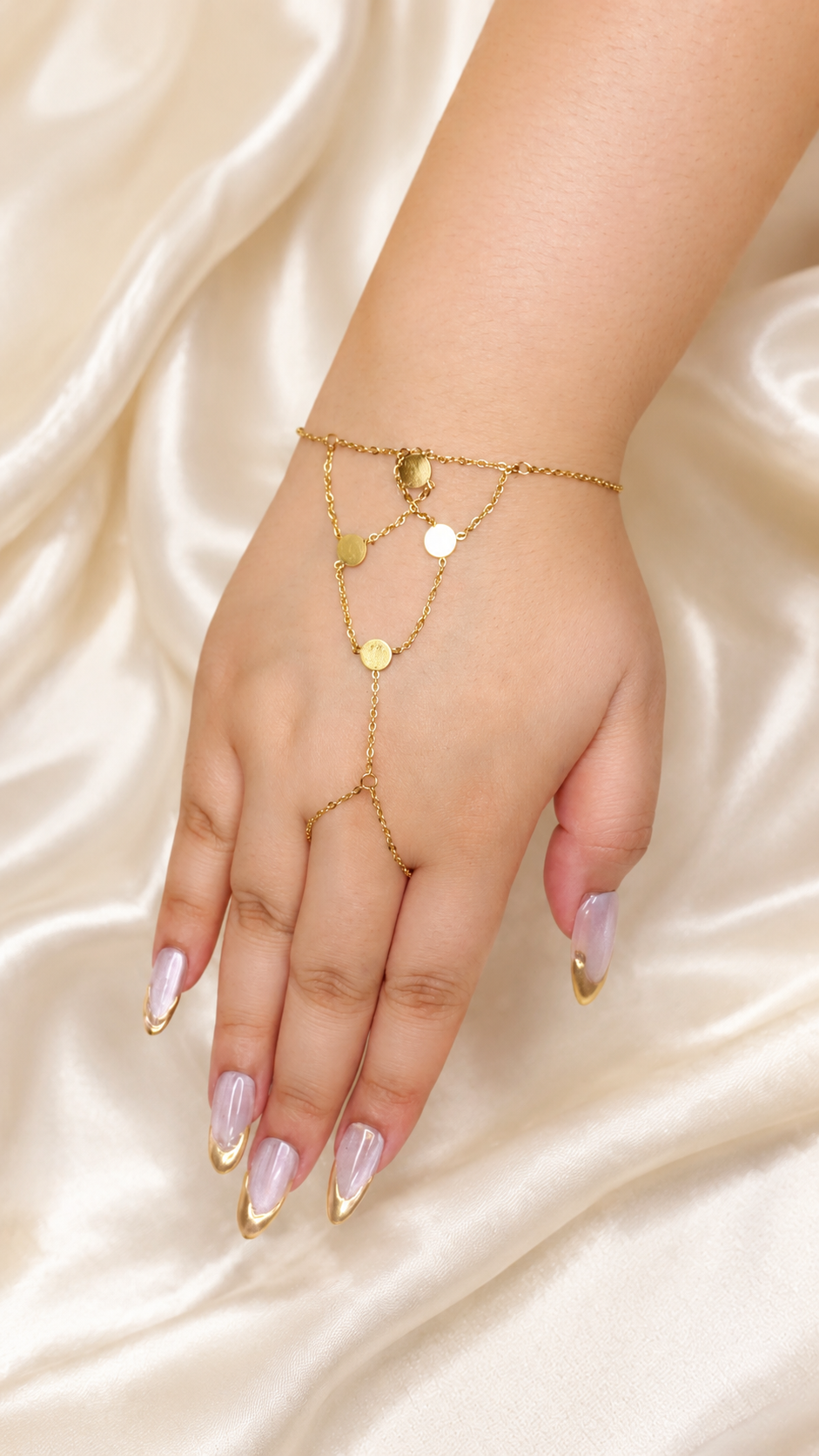 Gold Disc Charm Hand Chain for Women | Anti Tarnish Adjustable Finger Bracelet | Waterproof Minimal Hand Harness | Jewel Minimals