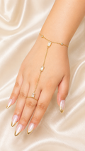 Gold Baguette Crystal Hand Chain for Women | Anti Tarnish Adjustable Finger Bracelet | Waterproof Minimal Hand Harness | Jewel Minimals