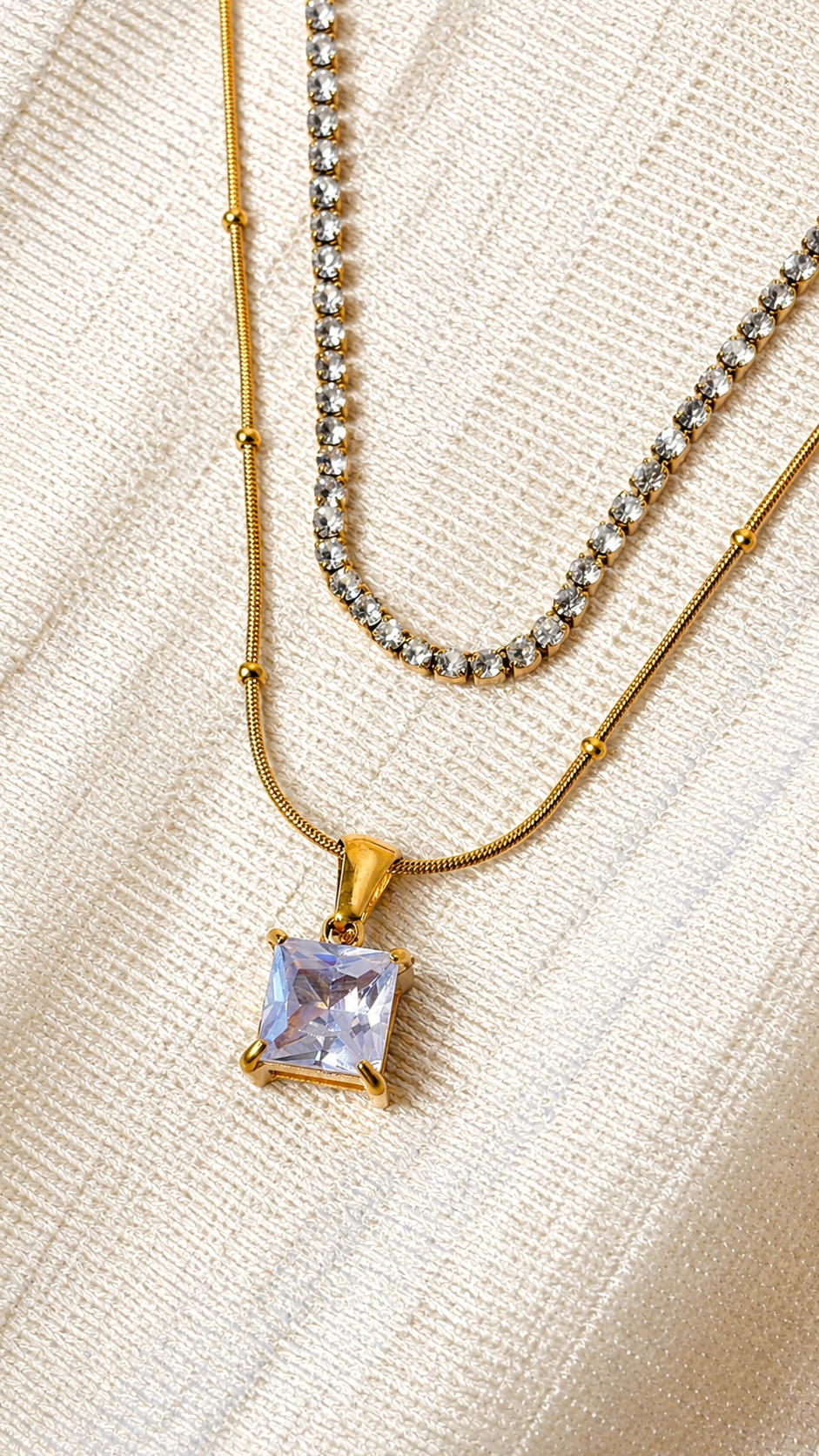 Double Layer Crystal Necklace for Women | Anti Tarnish Gold Necklace | Jewel Minimals