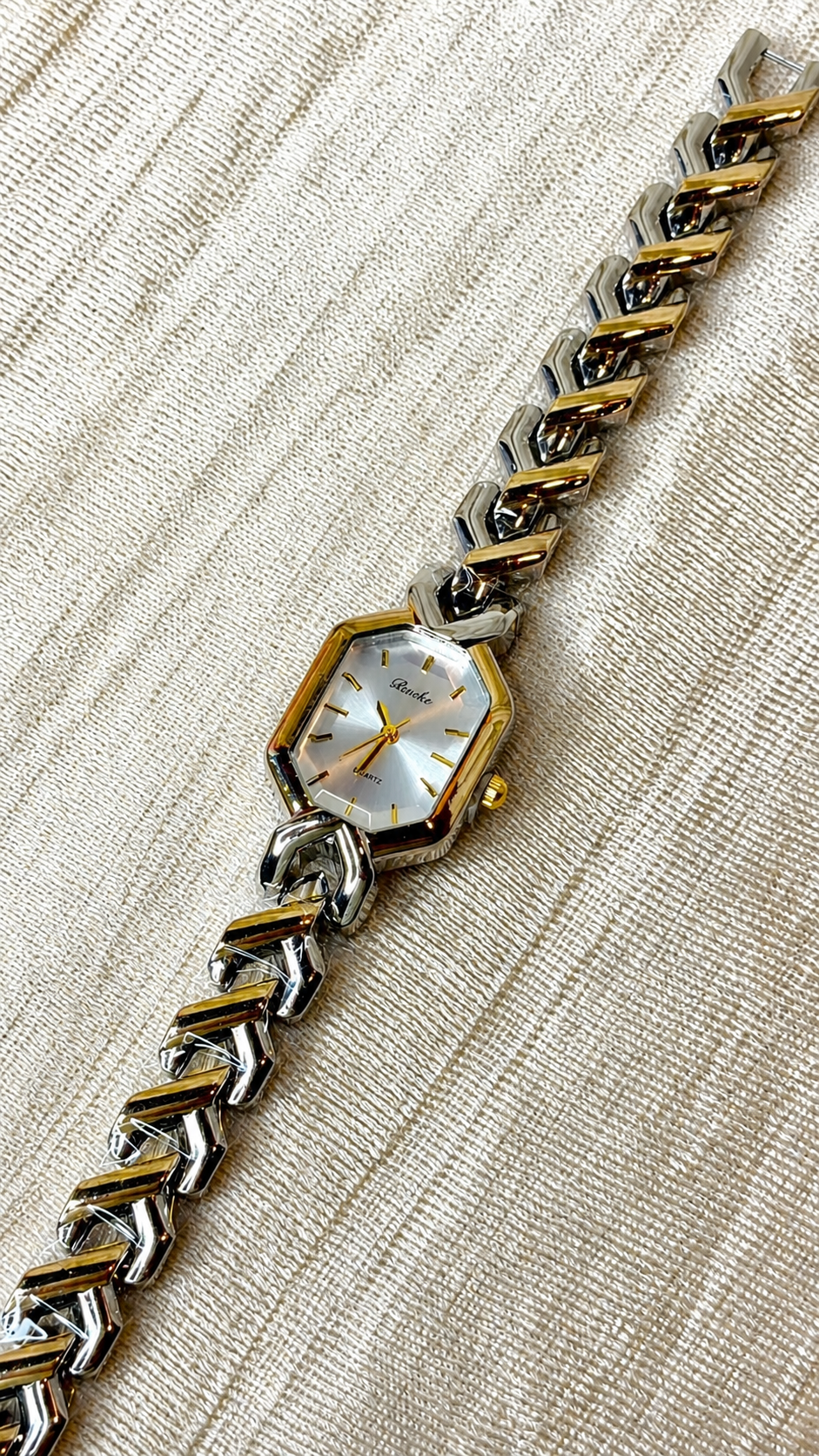 Luxury Two-Tone Women's Watch | Gold & Silver Chain Bracelet Quartz Watch | Elegant Fashion Wrist Watch