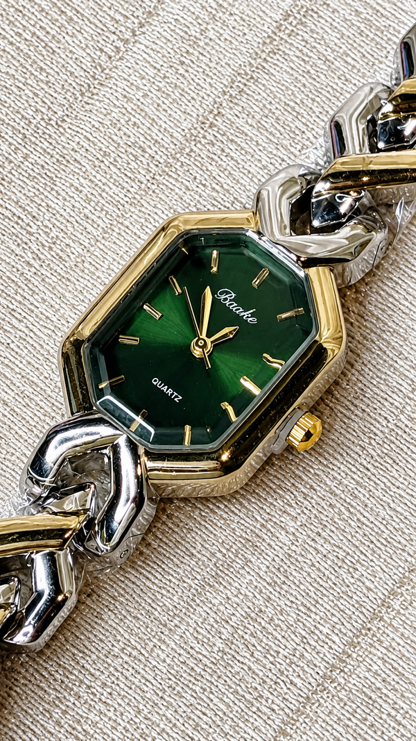 Luxury Two-Tone Women's Watch | Gold & Silver Chain Bracelet Quartz Watch | Elegant Fashion Wrist Watch
