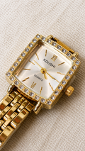 Luxury Gold Rectangle Crystal Quartz Watch for Women – Stainless Steel Elegant Wrist Watch