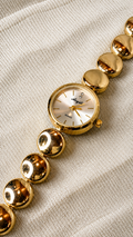 Luxury Gold Round Dial Bracelet Quartz Watch for Women – Elegant Stainless Steel Wrist Watch