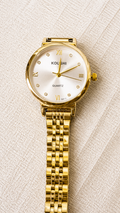 Luxury Gold Round Quartz Watch for Women – Elegant Stainless Steel Analog Wrist Watch