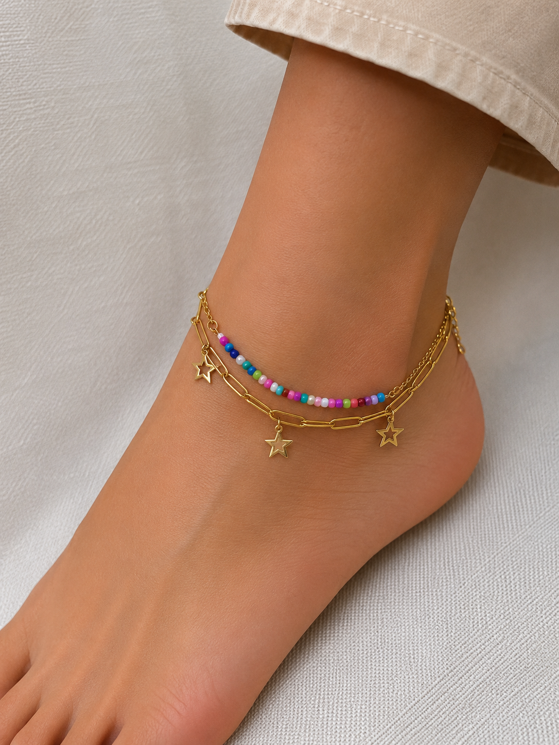 Black Clover Double Layer Anklet for Women | Anti Tarnish Waterproof Gold Anklet | Jewel Minimals