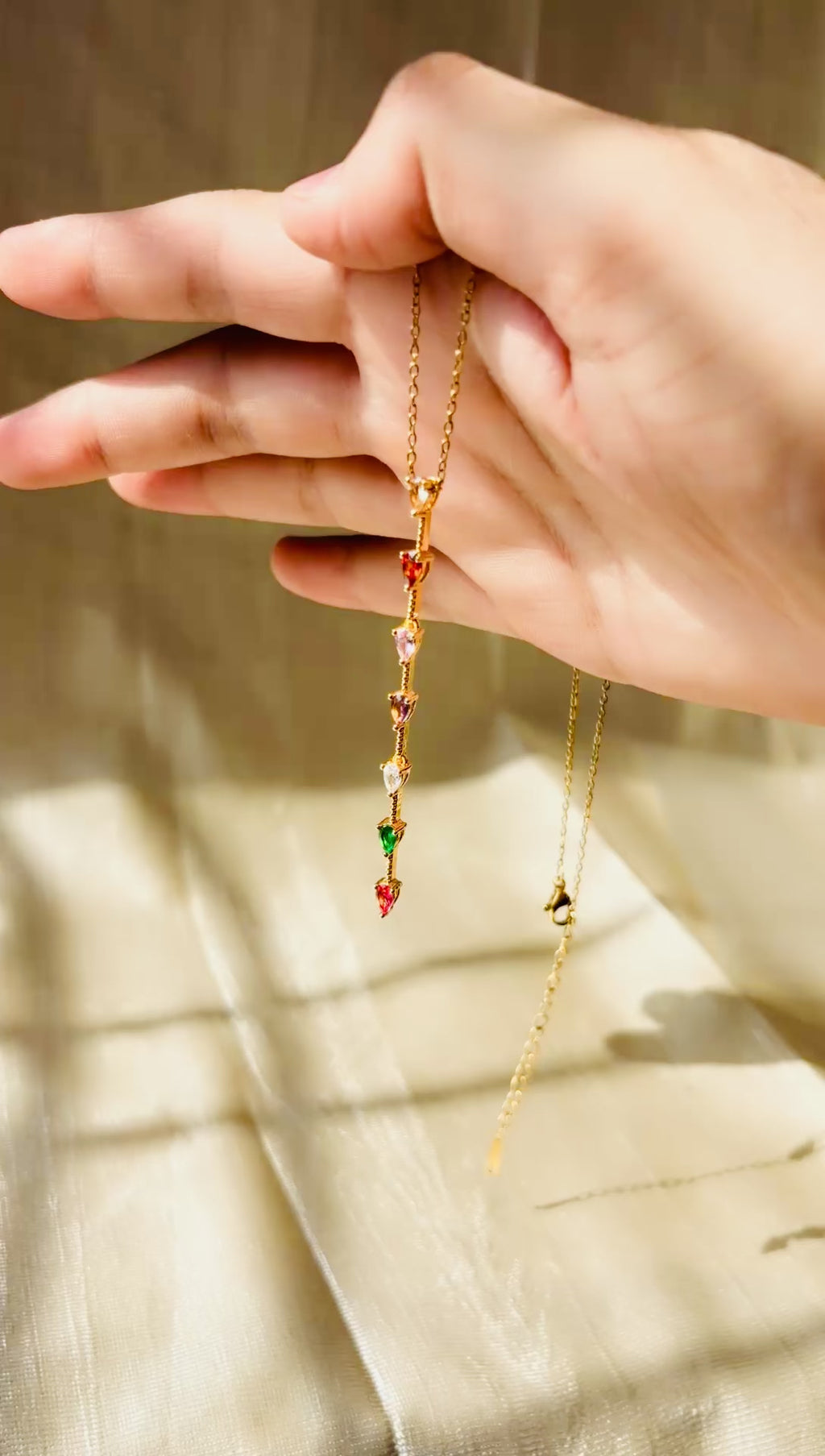Luxury Multicolor Heart Drop Necklace | Anti Tarnish Gold Plated Pendant Necklace for Women | Minimalist Dainty Jewelry | Jewel Minimals